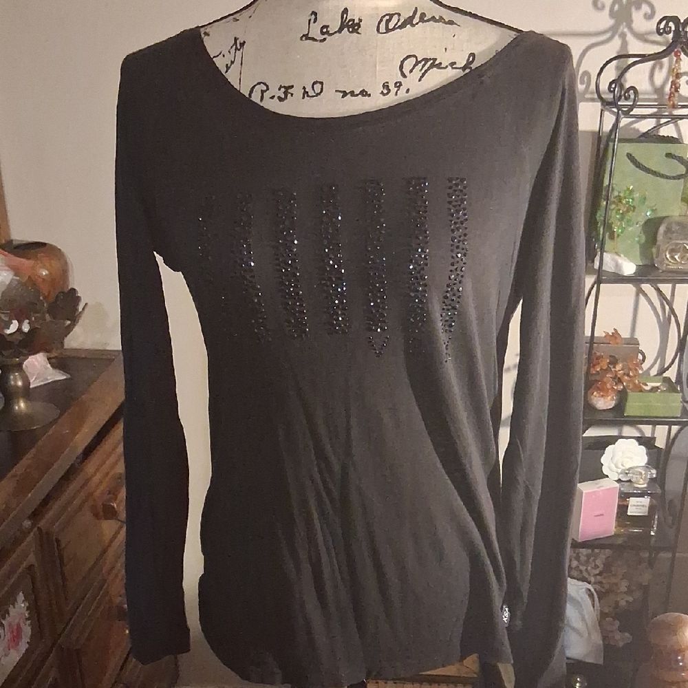 VSX Black Embellished Long Sleeve Blouse Size Large